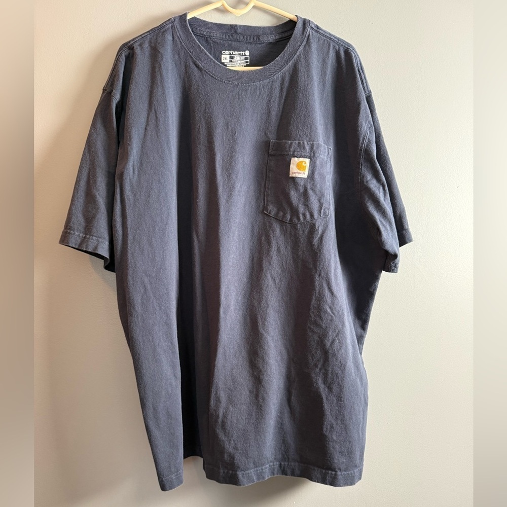 Carhartt Men's Sz 2x Loose Fit Navy Heavy Duty Work Pocket Tee 28" PTP